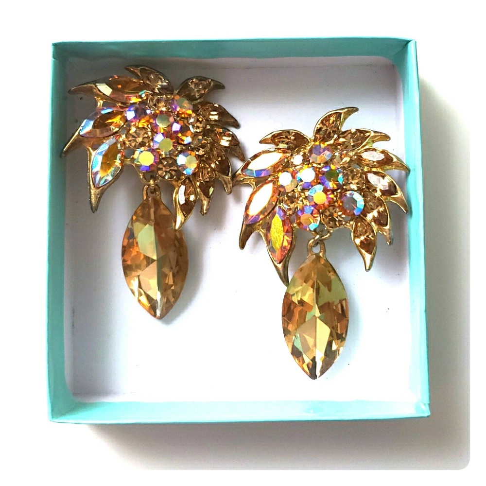 Iridised Gold Gem Clip-on Earrings